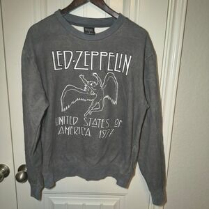 Led Zeppelin USA 1977 Tour Graphic Sweatshirt Charcoal Grey Acid Wash Medium